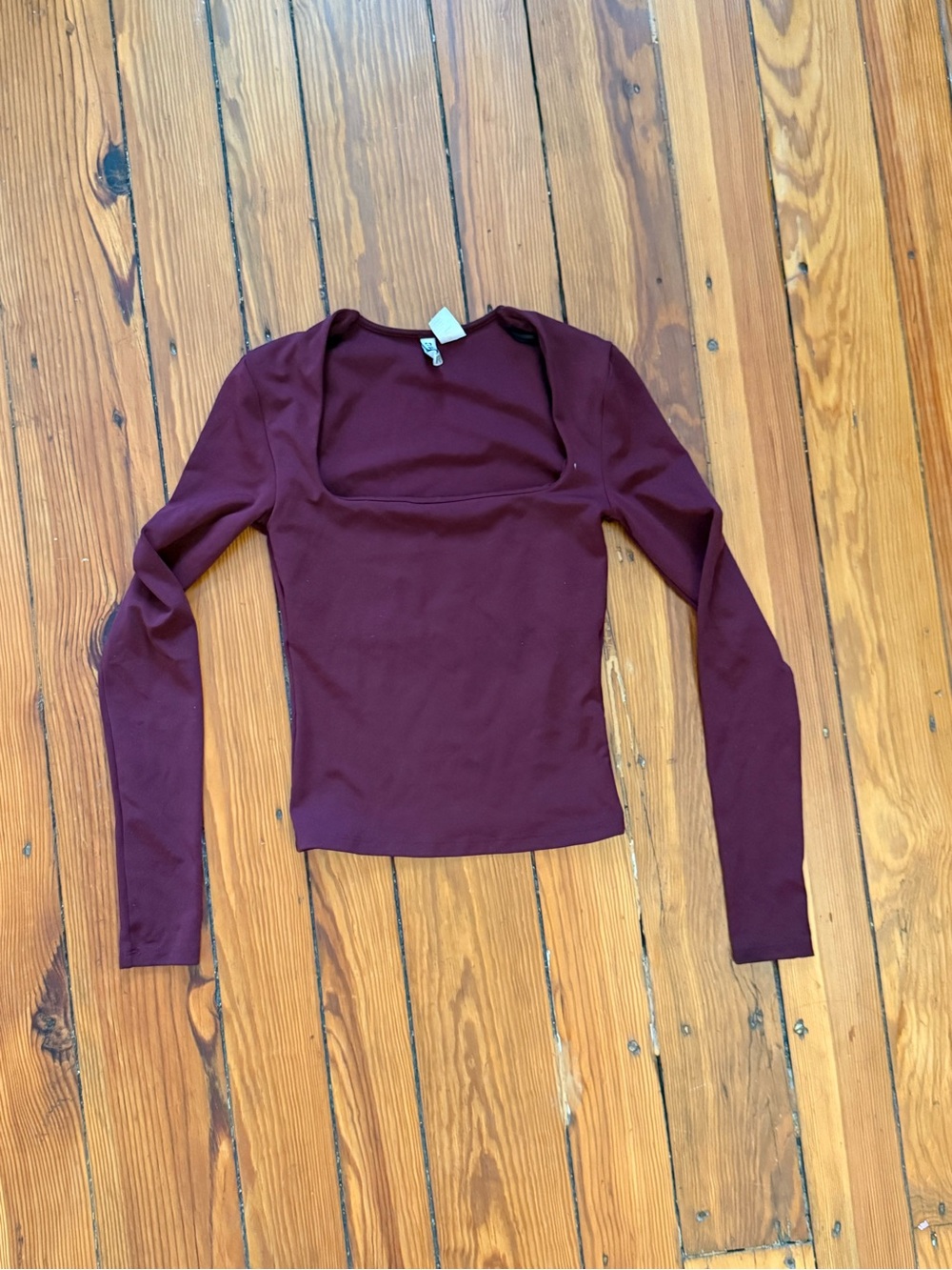 H&M Divided Burgundy Square Neck Long Sleeve Fitted Top XS
